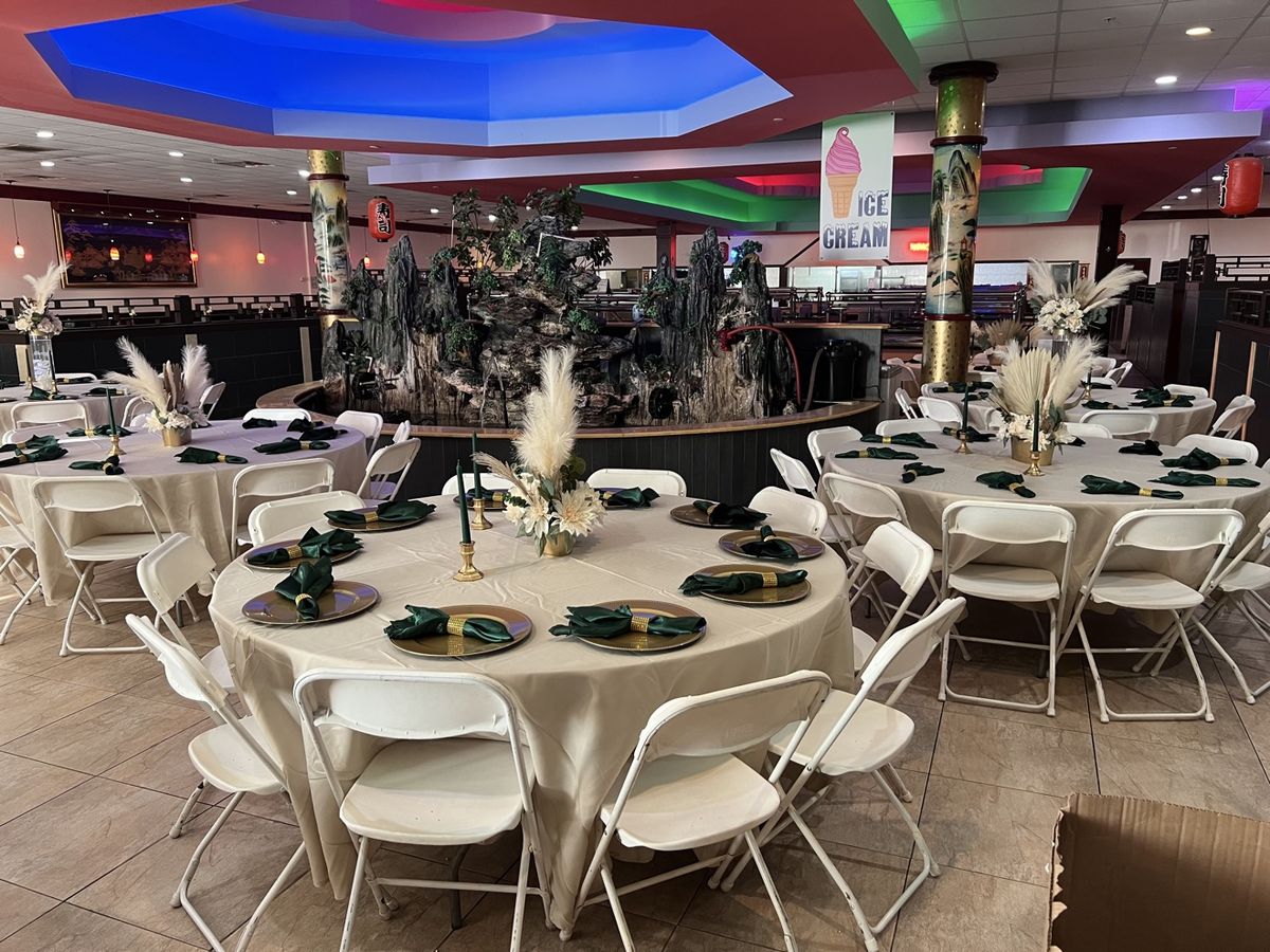 Round tables set up for a celebration